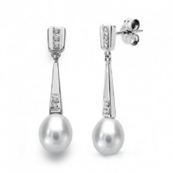 Pendientes oro 18 ktes. largos perla 7-7.5mm
