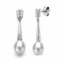 Pendientes oro 18 ktes. largos perla 7-7.5mm