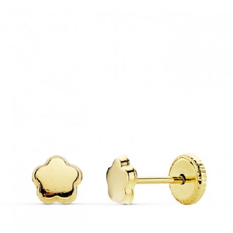 Pendientes oro 18 ktes. flor lisa 5x5