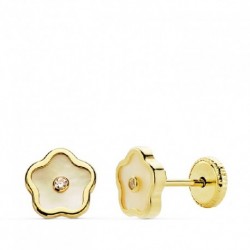 Pendientes oro 18 ktes. flor nacar 6,5 mm