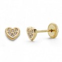 Pendientes de oro con circonitas forma corazon  4 mm
