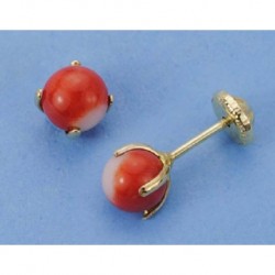 Pendientes oro 18 ktes. coral 5mm 4 patillas