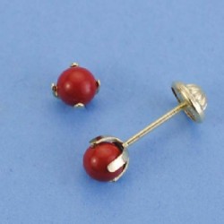 Pendientes oro 18 ktes. coral  4mm con 4 garras
