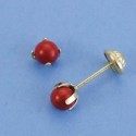 Pendientes oro 18 ktes. coral  4mm con 4 garras
