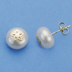 Pendientes oro 18 ktes. perla estrella 9mm.