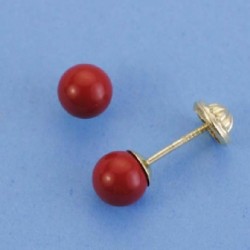 Pendientes oro 18 ktes. coral 5 mm