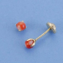Pendientes oro 18 ktes. coral garras 3mm
