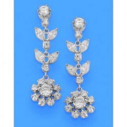 Pendientes oro 18 ktes. blancos largos forma flor, cierre presion