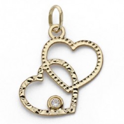 Colgante oro 18 ktes. corazones circonita 20X13 mm