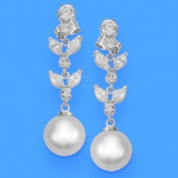 Pendientes oro 18 ktes. blanco perla y circonita, cierre presion.