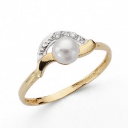 Sortija oro 18 ktes. bicolor 4.5-5mm perla boton comunion