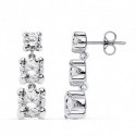 Pendientes oro 18 ktes. blanco 3 cuerpos circonitas, cierre presion.