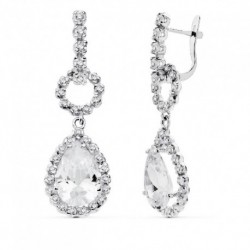 Pendientes oro 18 ktes. blanco 2 cuerpos pera 12X8 mm