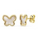 Pendientes oro 18 ktes. mariposa nacar 9mm, o.a.