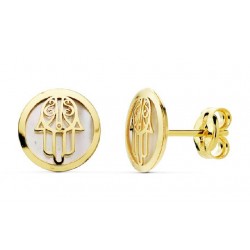 Pendientes oro 18 ktes. mano fatima con nacar