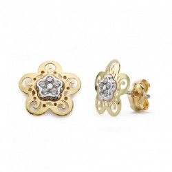 Pendientes oro 18 ktes. bic. flor 9 X 9 mm