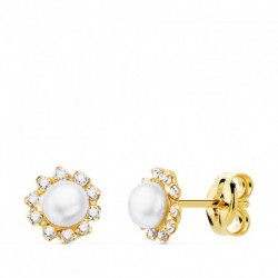 Pendientes oro 18 ktes. perla boton 3,5mm