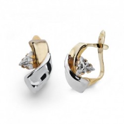 Pendientes oro 18 ktes. bandas bicolor circ. cierre ballesta