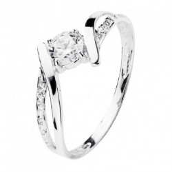 Sortija oro 18 ktes. blanco con circonitas.