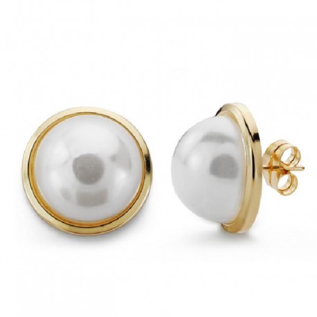 Pendientes oro 18 ktes. perla 14mm, omega