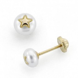 Pendientes oro 18 ktes. perla estrella 5mm, tuerca