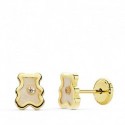 Pendientes oro 18 ktes. y nacar 6,5 X 5mm oso