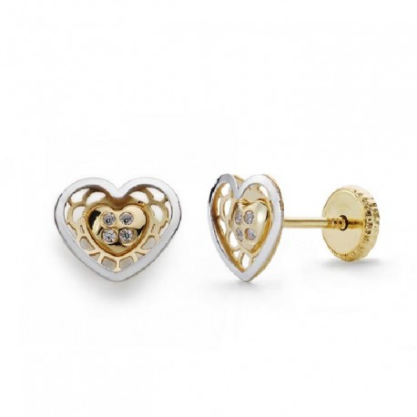 Pendientes oro 18 ktes. bic. corazon...