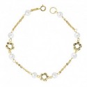 Pulsera oro 18 ktes. perlas 5mm y flor tamaño aprox. 17,5 cm