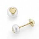 Pendientes au 18 ktes.perla corazon tuerca 5mm
