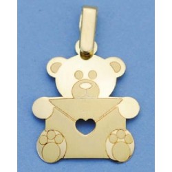 Colgantes de oro, osito sobre corazon