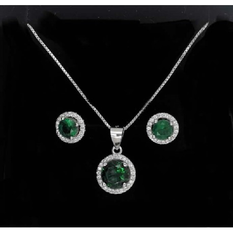 Conjunto plata piedra verde,rojo azul