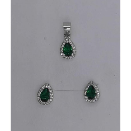 Conjunto plata gota peq.verde,azul o rosa