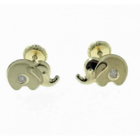 Pendientes de oro elefantes rosca con circonita