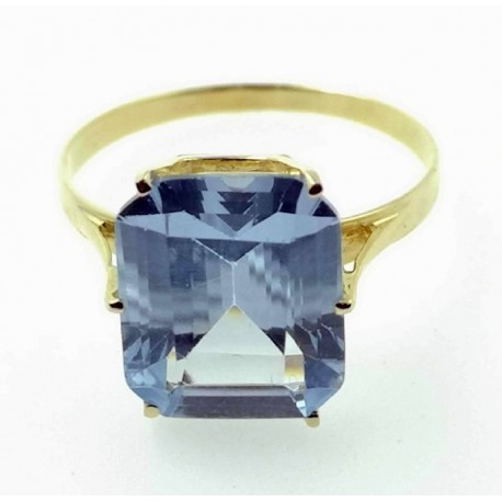 Sortija oro topacion azul rectang 1,2x1cm
