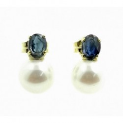 Pendientes oro perla zafiro cierre presion
