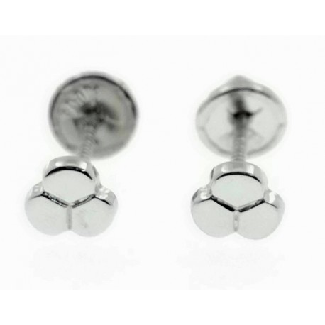 Pendientes oro blanco trebol 4mm tuerca