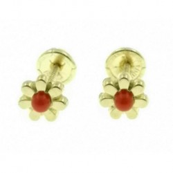 Pendientes oro flor coral tuerca 5mm