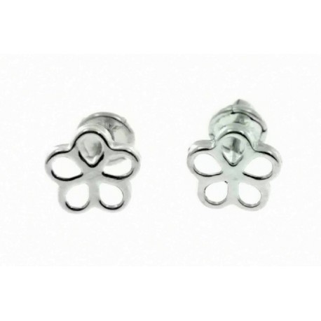 Pendientes de oro blanco flor calada 6 mm