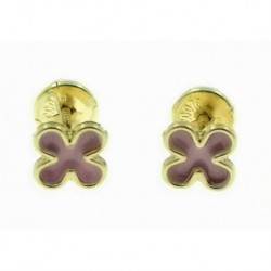 Pendientes de oro  flor esmalte rosa 5 mm