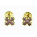 Pendientes de oro  flor esmalte rosa 5 mm