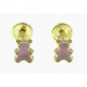 Pendientes de oro osos con esmalte rosa con tuerca