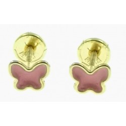 Pendientes de oro mariposas esmalte rosa