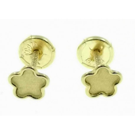 Pendientes de oro flor mate brillo rosca