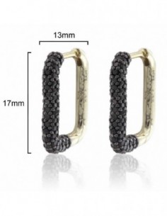 Pendientes de plata chapados oro con piedras negras forma rectangular