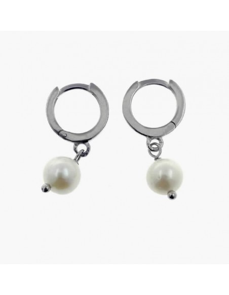 Pendientes de plata aro con perla congando 12 mm diametro