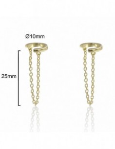 Pendientes de plata con cadena ear cuff de 10 mm de diametro y 25 mm de largo