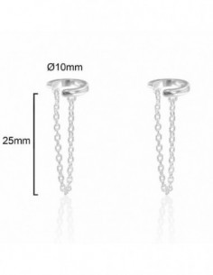 Pendientes de plata con cadena air cuff liso aro 10  mm con cadena de 25 mm