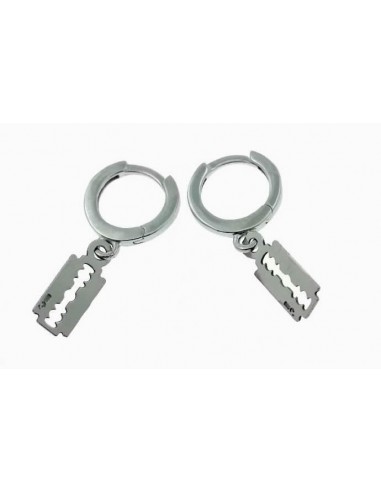 Pendientes de plata aro 12 mm con cuchilla colgando
