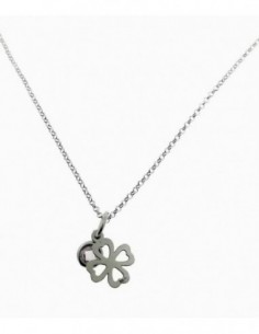 Gargantilla de plata con trebol y piedra rosa, 45 cms de largo con adaptador 3 cms final para poner a varias medidas.