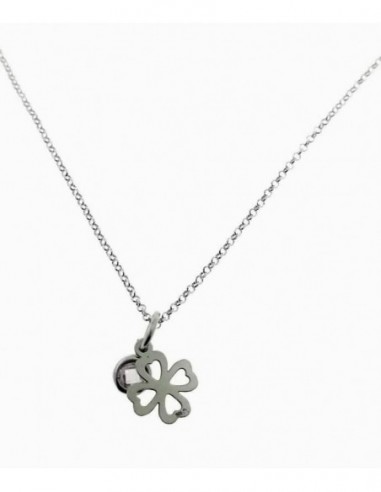 Gargantilla de plata con trebol y piedra rosa, 45 cms de largo con adaptador 3 cms final para poner a varias medidas.